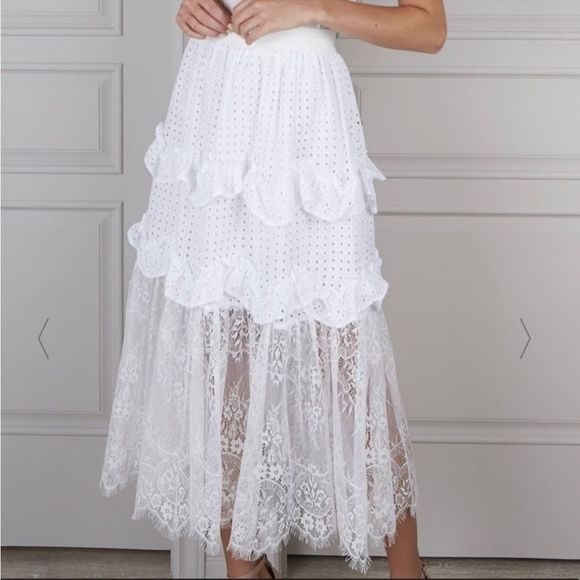 Senlis Lila White Eyelet & Lace Midi Skirt NWOT - Picture 1 of 10